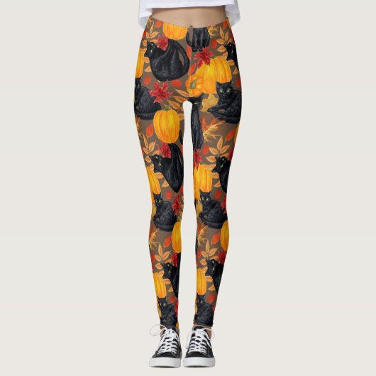 Katzen und Kürbis 2 Leggings (Vorderseite)