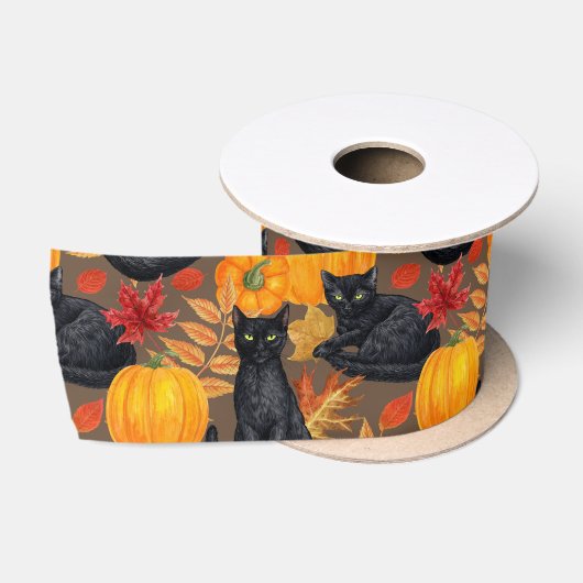 Katzen und Kürbis 2 Satinband (Spule)