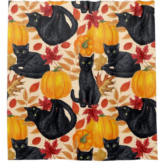 Katzen und Kürbis Duschvorhang (Vorderseite)