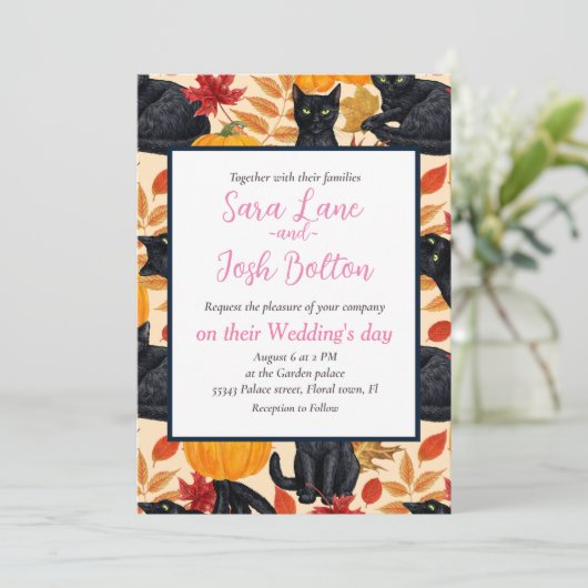 Katzen und Kürbis Einladung (Stehend Vorderseite)