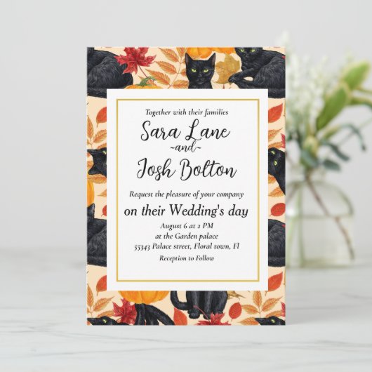 Katzen und Kürbis Einladung (Stehend Vorderseite)