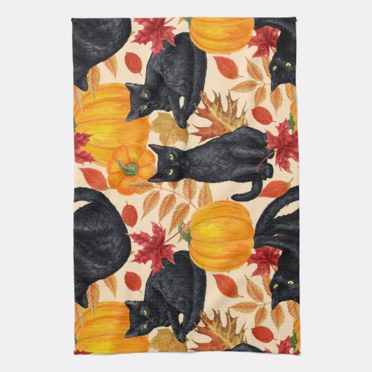 Katzen und Kürbis Geschirrtuch (Vertikal)