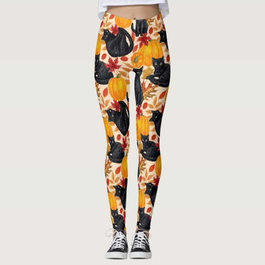 Katzen und Kürbis Leggings (Vorderseite)