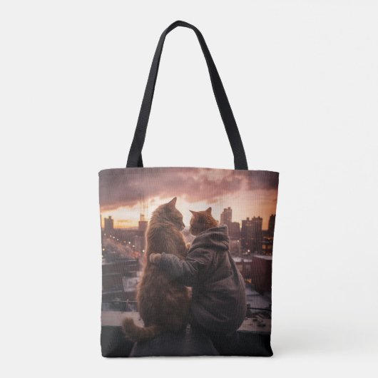 Katzen und Liebe bei der Abenddämmerung auf zwei S Tasche (Rückseite)