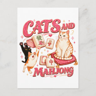 Katzen und Mahjong Feiertagspostkarte