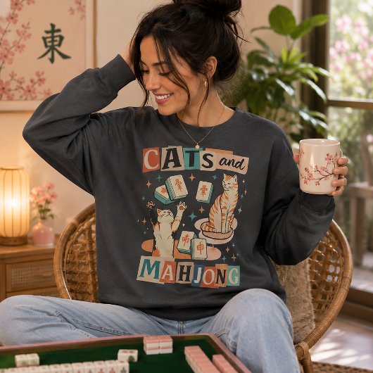 Katzen und Mahjong Spaß Sweatshirt