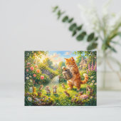 Katzen- und Mäuse-Garten-Wasserspaß Postkarte (Stehend Vorderseite)
