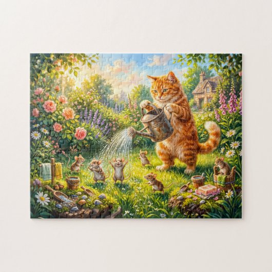 Katzen- und Mäuse-Garten-Wasserspaß Puzzle (Horizontal)