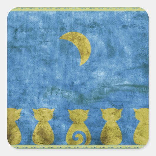 Katzen und Mond - eckige Aufkleber (Vorderseite)