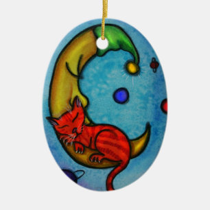 Katzen-und Mond-Verzierung Keramikornament