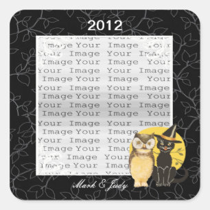 Katzen- und Owl-Halloween-Sticker Quadratischer Aufkleber