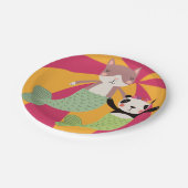 Katzen-und Panda-Sommer-Meerjungfrauen Pappteller (Schrägansicht)