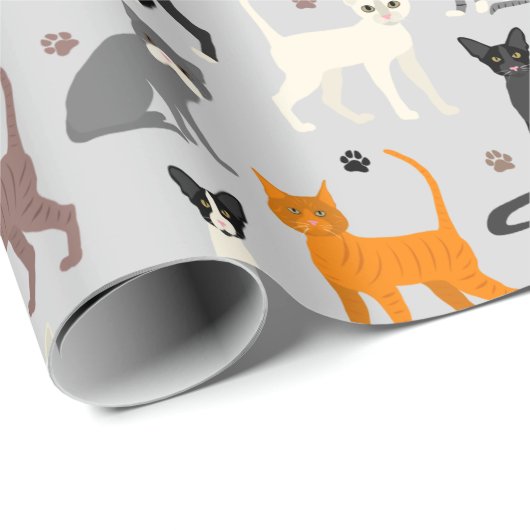 Katzen- und Paw-Prints Geschenkpapier (Rolleneckpunkt)