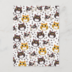 Katzen und Pfotenmuster Postkarte