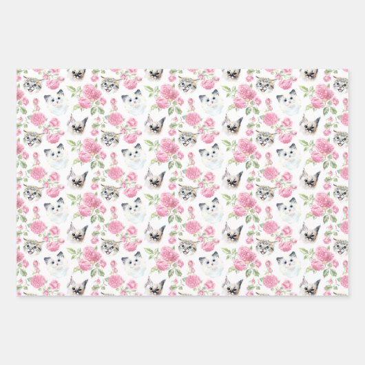 Katzen und Rose Geschenkpapier Set (Vorderseite 3)