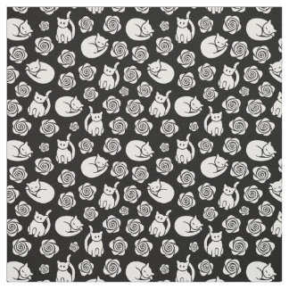 Katzen und Rose, schwarz und weiß Stoff