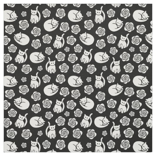 Katzen und Rose, schwarz und weiß Stoff (Muster)