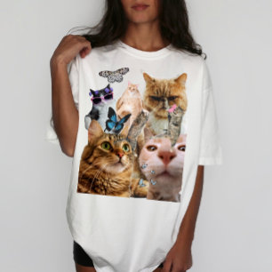 Katzen und Schmetterlinge Collage Shirt