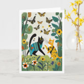 Katzen und Schmetterlinge Karte (Gelbe Blume)
