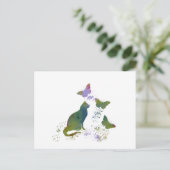 Katzen und Schmetterlinge Postkarte (Stehend Vorderseite)