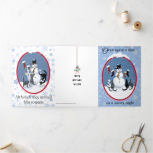 Katzen und Schneemann zu Weihnachten Dreifach Gefaltete Urlaubskarte