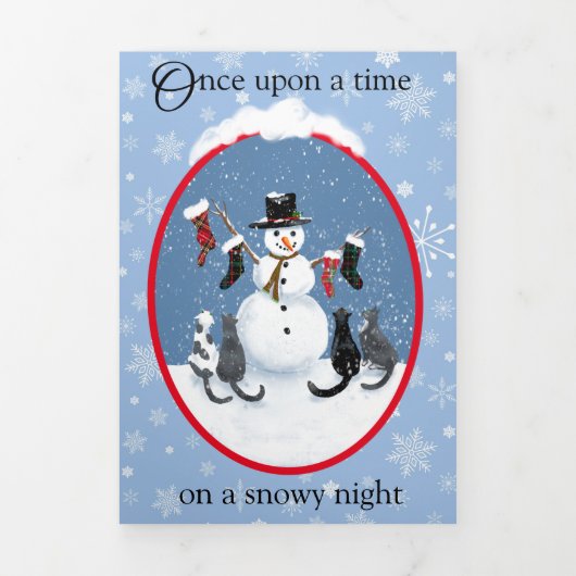 Katzen und Schneemann zu Weihnachten Dreifach Gefaltete Urlaubskarte (Cover)