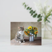 Katzen und Sonnenblumen Postkarte (Stehend Vorderseite)