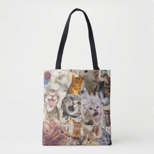 Katzen und Spielzeug Collage Tasche (Vorderseite)