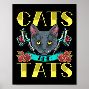 Katzen und Tzen Vintag altes Tätowierdesign Poster