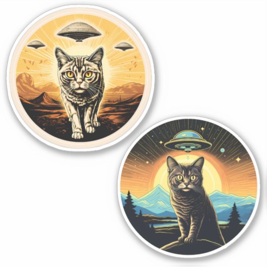 Katzen und UFO Aufkleber (Vorderseite)