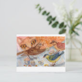 Katzen und Vögel Postkarte (Stehend Vorderseite)