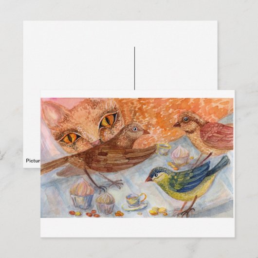 Katzen und Vögel Postkarte (Vorne/Hinten)