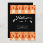Katzen und Vollmond Orange Halloween Abendessen Pa Einladung (Vorne/Hinten)