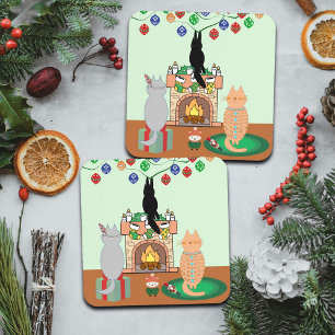 Katzen und Weihnachten - Eine WinterIllustration Getränkeuntersetzer