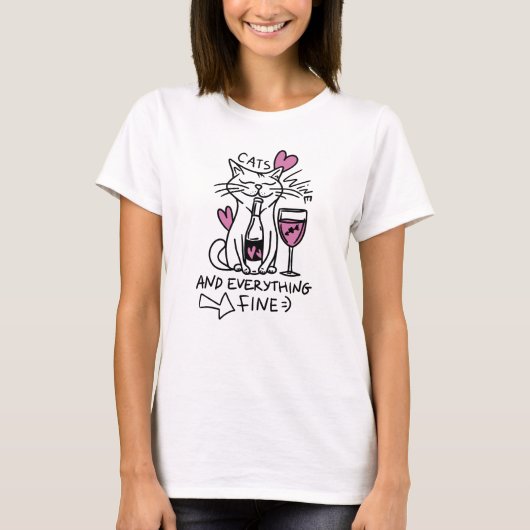 Katzen und Wein | Funny Cat Lover T-Shirt (Vorderseite)