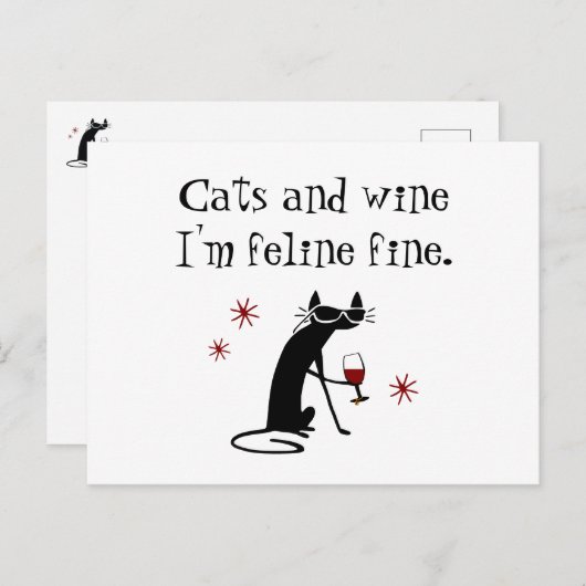 Katzen und Weine Feline Feine Weinlese mit Katze Postkarte (Vorne/Hinten)