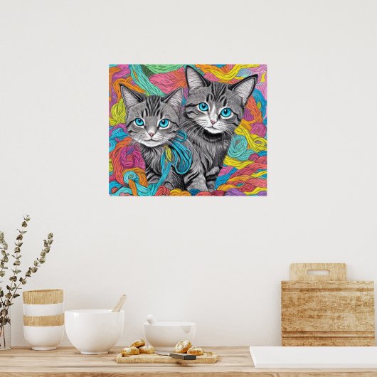 Katzen und Wolle Poster (Küche)