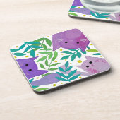 Katzen und Zweige - lila und grün Getränkeuntersetzer (Linke Seite)