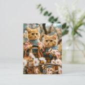 Katzen unter Kirschblüten in Japan Feiertagspostkarte (Stehend Vorderseite)