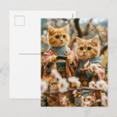 Katzen unter Kirschblüten in Japan Feiertagspostkarte (Vorne/Hinten)