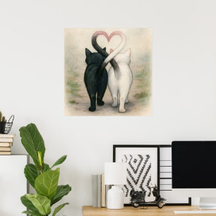 Katzen Valentinstag Urlaub Vintage Wasserfarbe Poster
