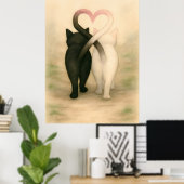 Katzen Valentinstag Urlaub Vintage Wasserfarbe Poster (Heimbüro)