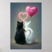 Katzen Valentintagskarte mit rosa Herz Poster (Vorne)