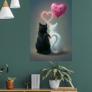 Katzen Valentintagskarte mit rosa Herz Poster
