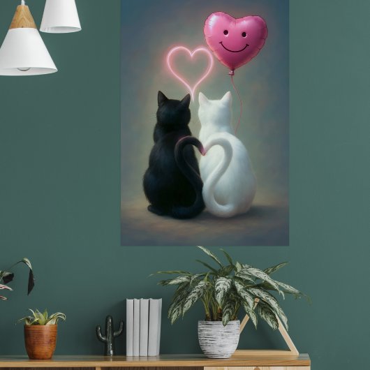 Katzen Valentintagskarte mit rosa Herz Poster (Wohnzimmer 1)