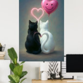 Katzen Valentintagskarte mit rosa Herz Poster (Heimbüro)