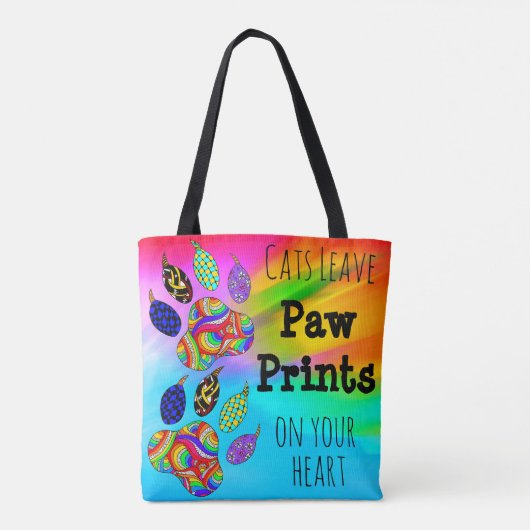 Katzen Verließ Paw Prints auf der Heart Tote Bag Tasche (Rückseite)