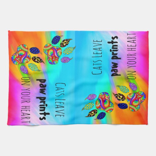 Katzen Verließ Paw Prints auf Ihrem Herz Küchentuc Geschirrtuch (Horizontal)