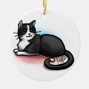 Katzen-Verzierung - Schwarzweiss - Kitty-Lee Keramikornament