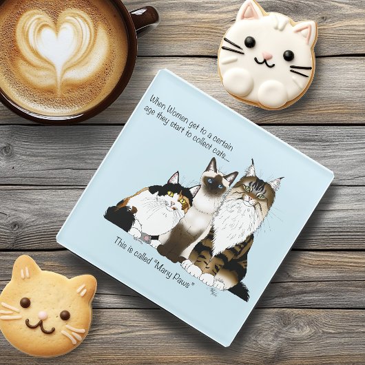 Katzen Viele Paws Funny Blue Glasuntersetzer